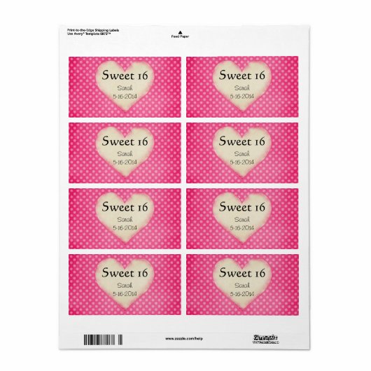 Gepersonaliseerde Sweet 16 Label Sjabloon (Full Sheet)