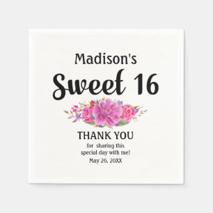 Gepersonaliseerde Sweet 16 Pink Floral Sweet Sixte Servetten