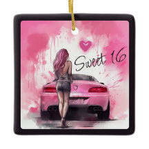 Gepersonaliseerde Sweet 16 Roze Auto en Meisje Ker