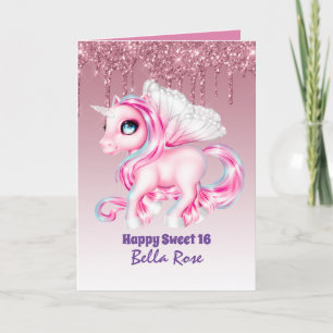 Gepersonaliseerde Sweet 16  Unicorn Birthday Kaart