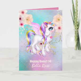 Gepersonaliseerde Sweet 16  Unicorn Birthday Kaart