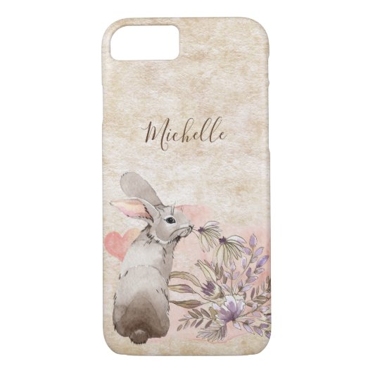 Gepersonaliseerde Sweet Bunny Rabbit en Flowers Case-Mate iPhone Case (Achterkant)