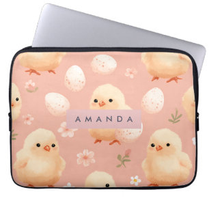 Gepersonaliseerde Sweet Pastel Baby Chick Pattern Laptop Sleeve