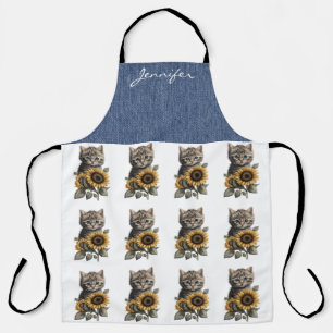 Gepersonaliseerde Tabby Cat Flower All-Over Print Schort