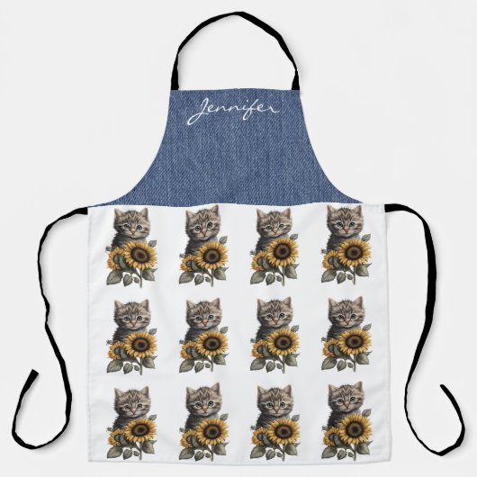 Gepersonaliseerde Tabby Cat Flower All-Over Print  Schort (Voorkant)