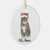 Gepersonaliseerde Tabby Cat (Grey) Santa Hat & Bow Keramisch Ornament (Rechts)