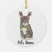 Gepersonaliseerde Tabby Cat (grijs) gewei & boog S Keramisch Ornament (Voorkant)