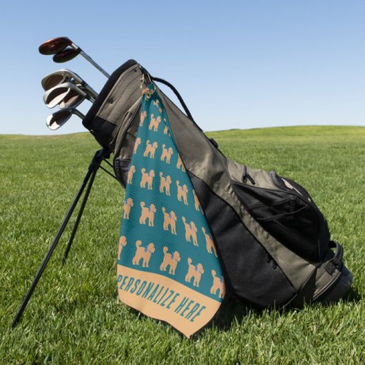 Gepersonaliseerde Tan Doodle Dog op Donkerblauw Gr Golfhanddoek