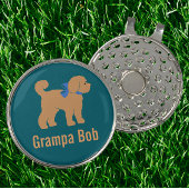 Gepersonaliseerde Tan Doodle Dog op Donkerblauw Gr Golfhanddoek