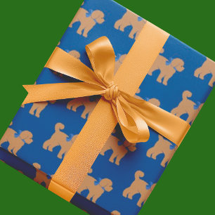 Gepersonaliseerde Tan Doodle Dog Royal Blue Cadeaupapier