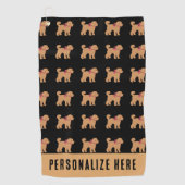 Gepersonaliseerde Tan Doodle Hond op Zwart Golfhanddoek (Voorkant)