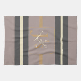 Gepersonaliseerde taupe gouden streep moderne neut theedoek