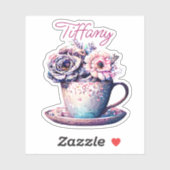 Gepersonaliseerde   Tea Cup of Flowers Sticker (Vel)