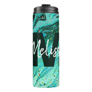 Gepersonaliseerde Teal glittersparel Thermatische Thermosbeker