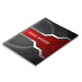 Gepersonaliseerde techno-thema rood en zwart notitieboek (Linkerzijde)