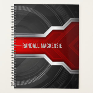 Gepersonaliseerde techno-thema rood en zwart planner