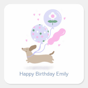 Gepersonaliseerde Teckel Verjaardagsfeest Hondenli Vierkante Sticker
