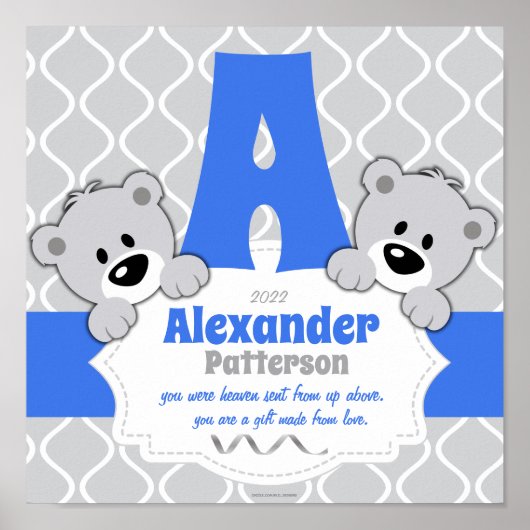 Gepersonaliseerde Teddy Bear Nursery Room Poster (Voorkant)