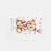Gepersonaliseerde Teddy Bear Pink Bow Hearts Baby Fleece Deken (Voorkant (Horizontaal))