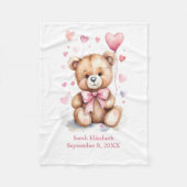 Gepersonaliseerde Teddy Bear Pink Bow Hearts Baby Fleece Deken (Voorkant)