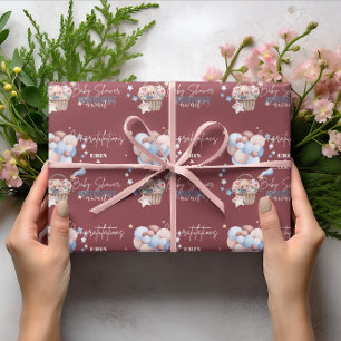 Gepersonaliseerde Teddybeer en ballon Baby shower Cadeaupapier