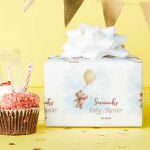 Gepersonaliseerde Teddybeer met ballon Baby shower Cadeaupapier