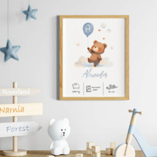 Gepersonaliseerde Teddybeer met ballonnen kwekerij Poster