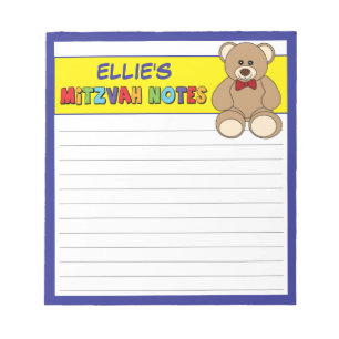 Gepersonaliseerde teddybeer Mitswa geel blauw Notitieblok
