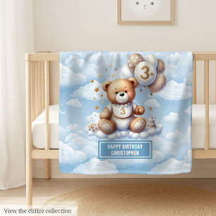 Gepersonaliseerde teddydeken voor de 3e verjaardag fleece deken