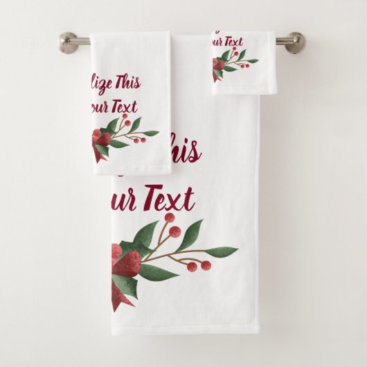 Gepersonaliseerde tekst Holly en Berry Kerstmis Bad Handdoek (Insitu)