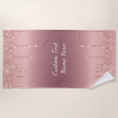 Gepersonaliseerde Tekst Roos Gouden Glitter Strand Strandlaken (Voorkant)