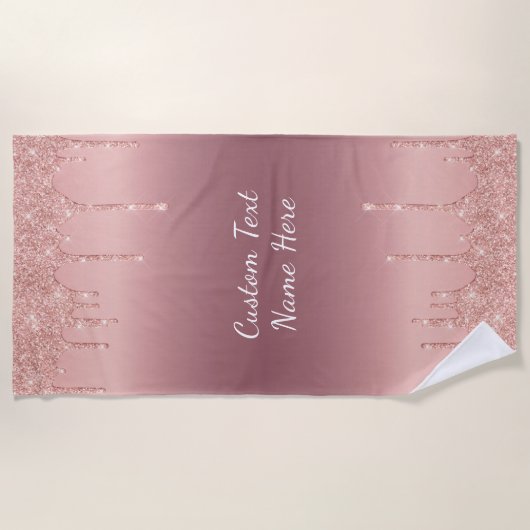 Gepersonaliseerde Tekst Roos Gouden Glitter Strand Strandlaken (Voorkant)