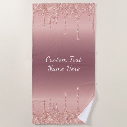 Gepersonaliseerde Tekst Roos Gouden Glitter Strand Strandlaken (Voorkant)