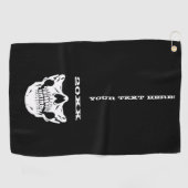 Gepersonaliseerde tekst zwarte schedel halve ruimt golfhanddoek (Horizontaal)
