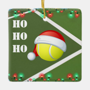 Gepersonaliseerde Tennis Ball Ho Ho Kerstmis Keramisch Ornament