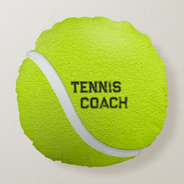 Gepersonaliseerde Tennis Coach Gele Bal Rond Kussen (Voorkant)