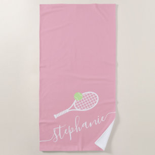 Gepersonaliseerde Tennis Coach Player Monogram roz Strandlaken