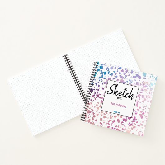 Gepersonaliseerde Terrazzo Mosaic Pink Blue Sketch Notitieboek (Binnen)