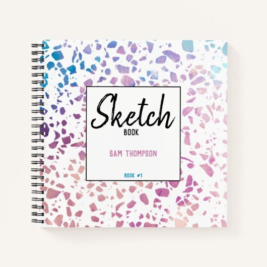 Gepersonaliseerde Terrazzo Mosaic Pink Blue Sketch Notitieboek (Voorkant)
