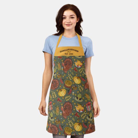 Gepersonaliseerde Thanksgiving, Pumpkin Pie Turkij Schort (Gedragen)