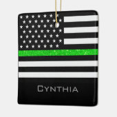 Gepersonaliseerde thin Green Line Glitter Flag Keramisch Ornament (Links)