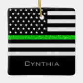 Gepersonaliseerde thin Green Line Glitter Flag Keramisch Ornament (Voorkant)