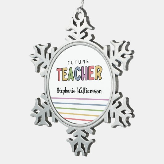 Gepersonaliseerde toekomstige leerkrachten kleurri tin sneeuwvlok ornament (Rechts)