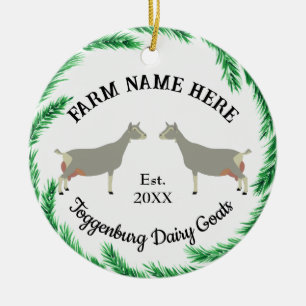 Gepersonaliseerde Toggenburg Dairy Goat Pine Wreat Keramisch Ornament