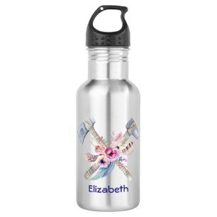 Gepersonaliseerde Tomahawk Feathers en Flowers Waterfles