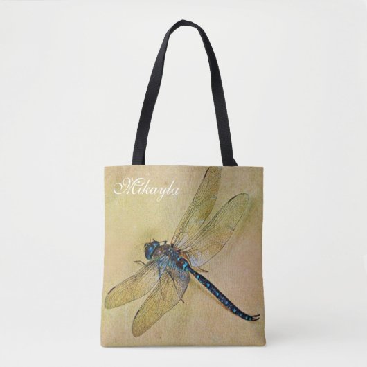 Gepersonaliseerde tostolse blauwe dragonfly draagtas (Voorkant)