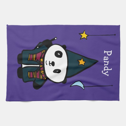 Gepersonaliseerde tovenaar Pandy de Panda Theedoek (Horizontaal)