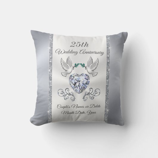 Gepersonaliseerde Traditional 25 Year Jubileum Gif Kussen (Voorkant)