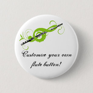 Gepersonaliseerde Treble Clef & Fluit Ronde Button 5,7 Cm