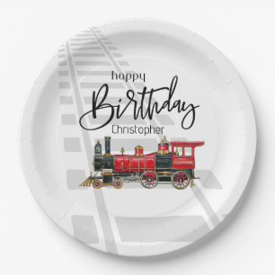 Gepersonaliseerde trein Happy Birthday Paper Borde Papieren Bordje